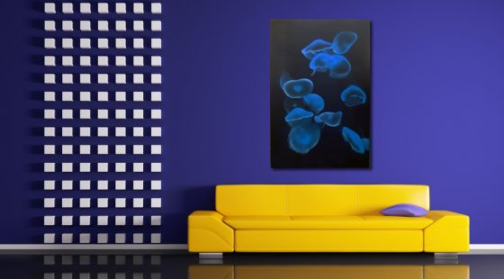 Jellyfish Artwork Mounted in A Modern Room