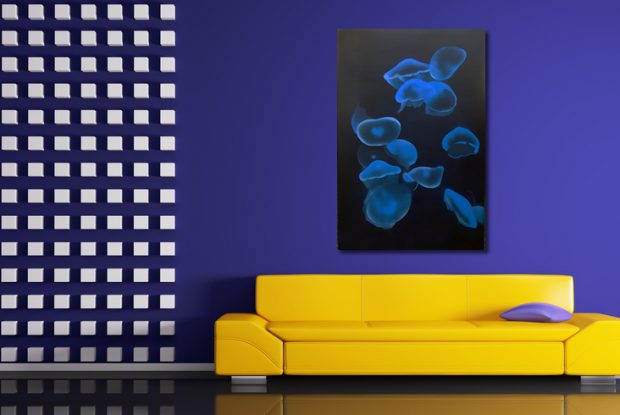 Jellyfish Artwork Mounted in A Modern Room